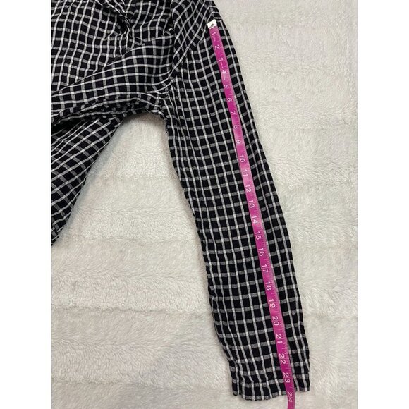 Flax Linen Long Sleeve Button Down Shirt Womens Small Plaid Black White - Picture 8 of 8